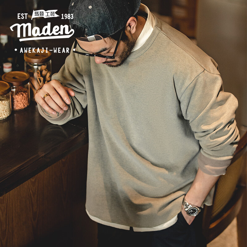 MADEN brand tooling style 2022 autumn new men youth college American leisure starry sky worsted round neck sweater hem split men's loose long sleeves