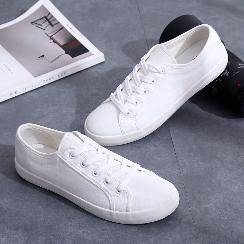 Men's Canvas Shoes Korean Style Fashionable All-Match Casual Flat Shoes Couple Men's and Women's White Cloth Shoes Student White Shoes
