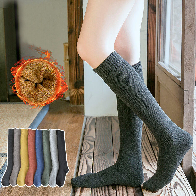 Women Cotton Knee High Socks Black White Solid Color Fashion Casual Winter Thick Socks Female Girl Party Dancing Sexy Long Socks