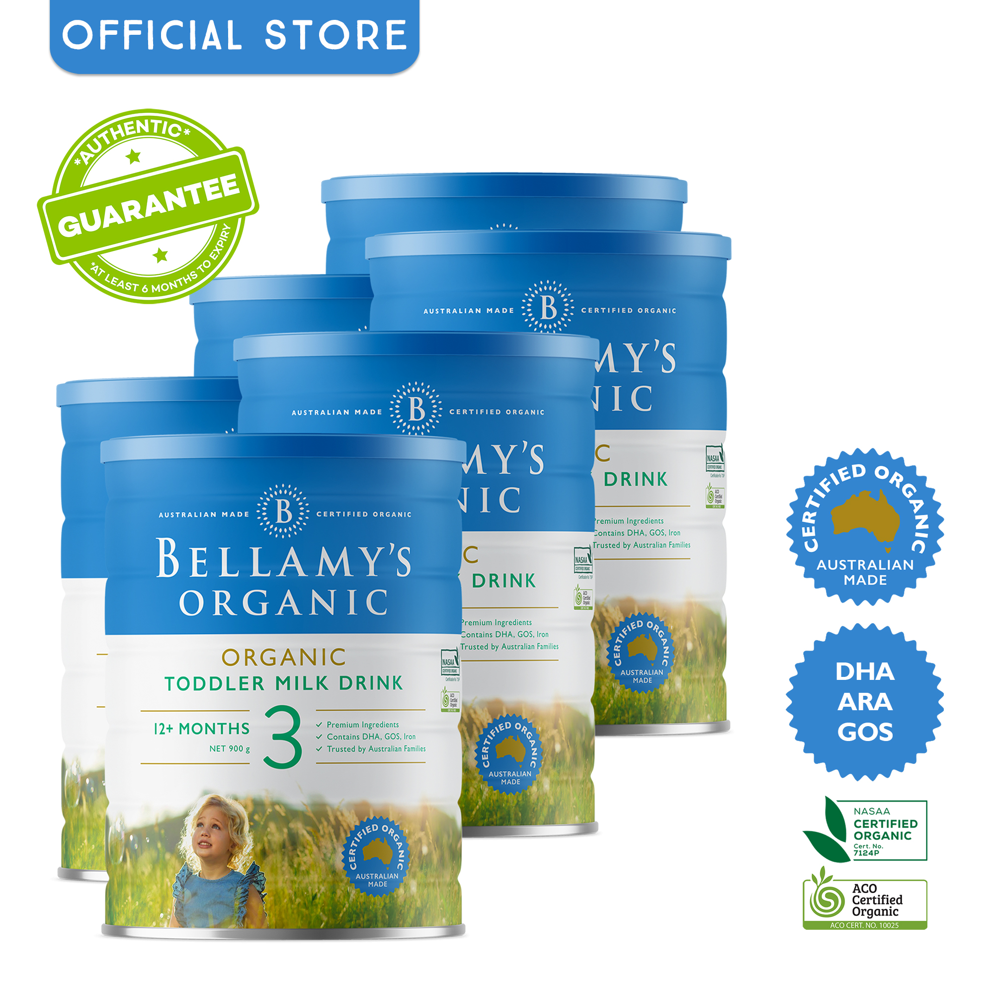 Bellamy's Organic Step 3 Toddler Milk Drink (12+ months) 900g x 6