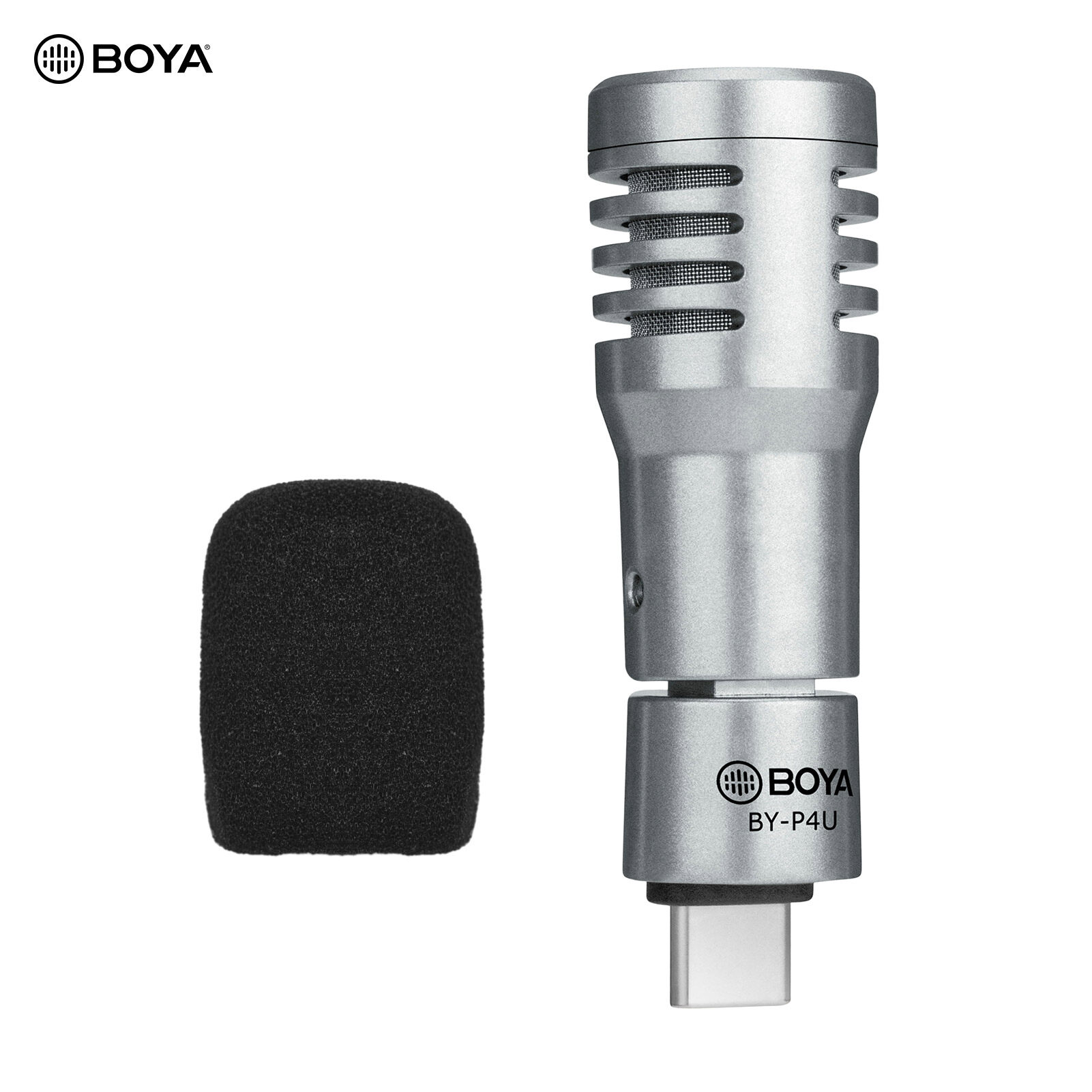 BOYA BY-P4U Omnidirectional Condenser Microphone Mini Mic with Windscreen Type-C Port Replacement for Android Smartphone Tablets Vlog Shooting Live Stream Interview