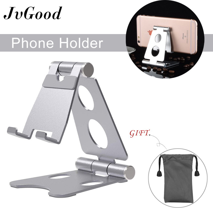 JvGood Adjustable Foldable Phone Holder Aluminum Desktop Support Portable Universal Desk Stand with Non-slip mat for Smart Phone Tablet Display with Non-slip mat
