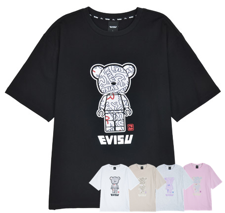 [EVISU KOREA] 100％ Authentic Patterns Tiger Brick Loose Fit Short Sleeve
