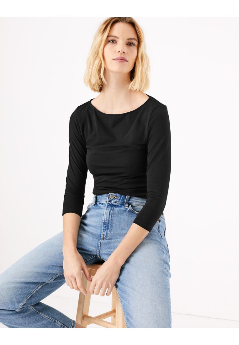 M&S Cotton Fitted 3/4 Sleeve Top
