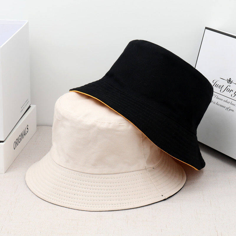 SHUFU1002 Ready Stock unisex korean double-sided bucket hat for women casual plain denim cap for men