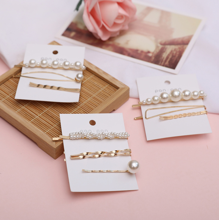 [SG] 3-4pc Pack Korean Metal & Pearl Hairpin Set, Minimalist Sweet Hair Clip Side Clip Hairpin Hair Accessories Hair Barrettes Set