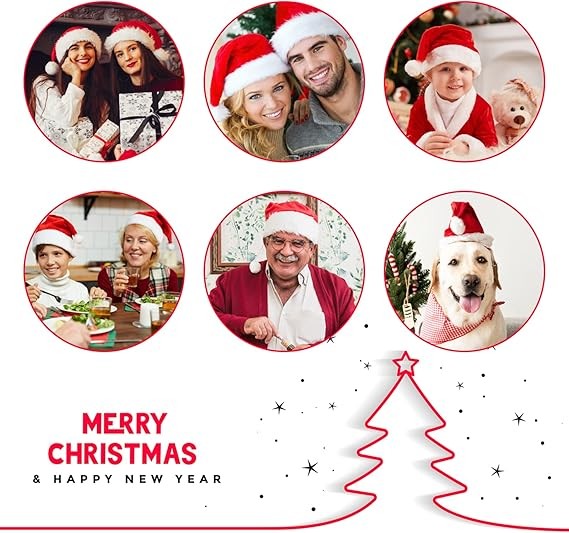 RJVW Christmas Santa Hat for Adults, Thicken Soft Velvet Comfort Classic Santa Claus Hat for New Year Party Headwear Holiday