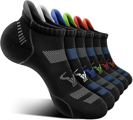 BULLIANT Men's Running Socks 6 Pair Ankle Sports Socks Moisture Wicking Men's Walking Arch Compression Support